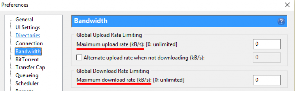 uTorrent bandwidth option