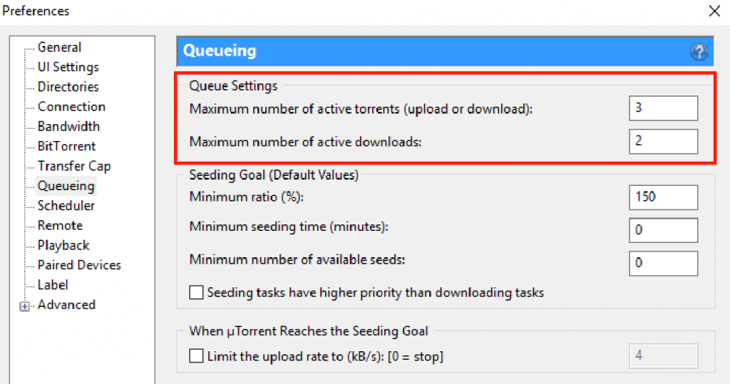 uTorrent queuing option