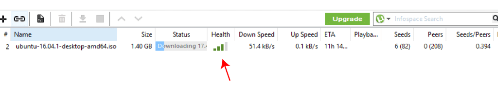 Inspecting health after torrent download has started