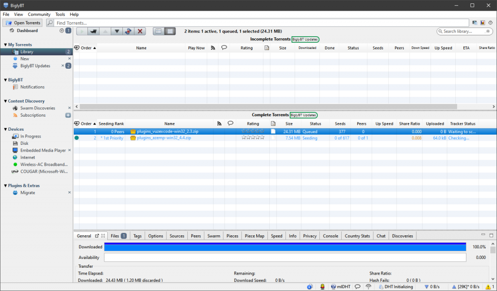 Screenshot of BiglyBT in action.