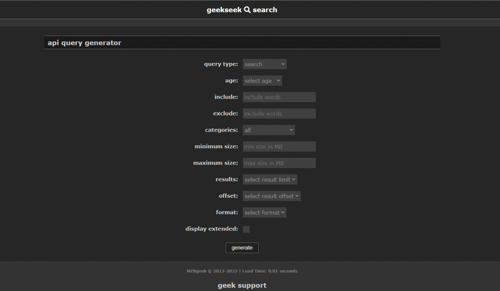 NZBGeek API Query Generator