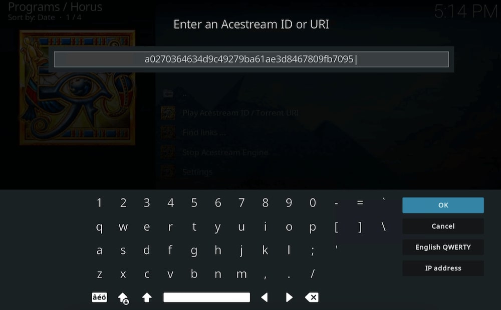 Enter Acestream ID or magnet link