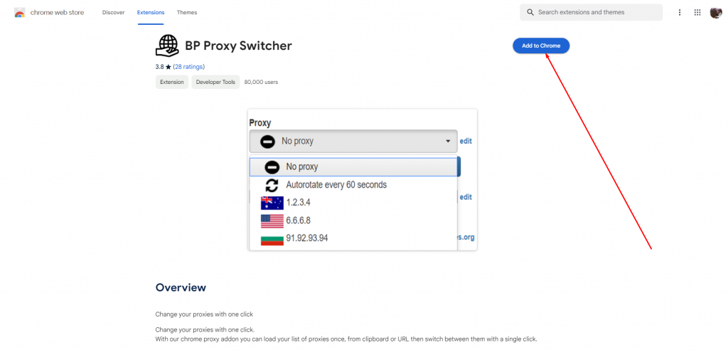 Adding BP Proxy Switcher to chrome