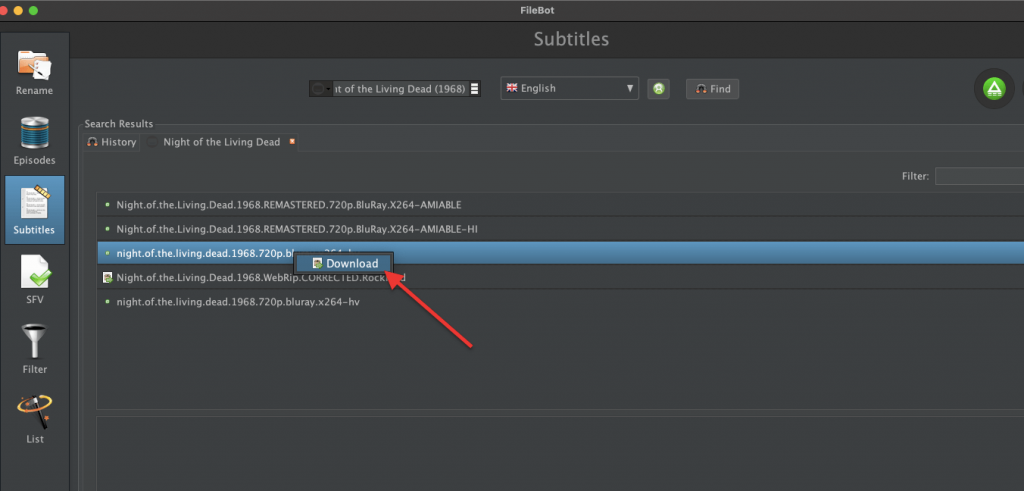 FileBot download subtitles