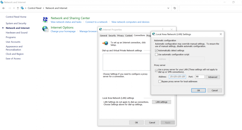 configuring proxy settings in windows