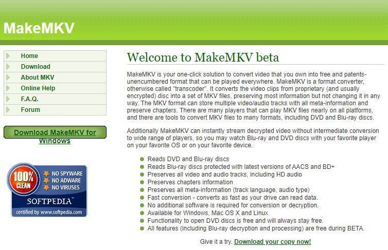 MakeMKV homepage