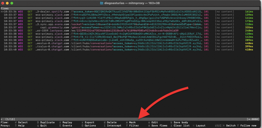 mitmproxy user interface