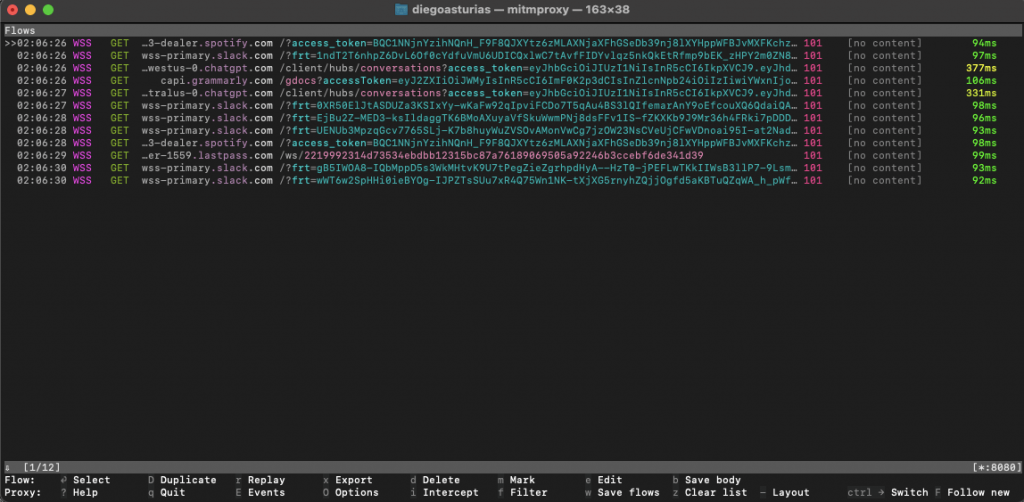 mitmproxy capturing HTTP and WSS traffic