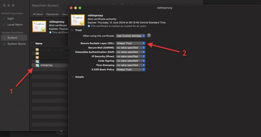 configuring the mitmproxy CA certificate