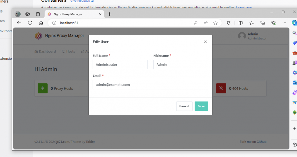 Nginx proxy manager change password