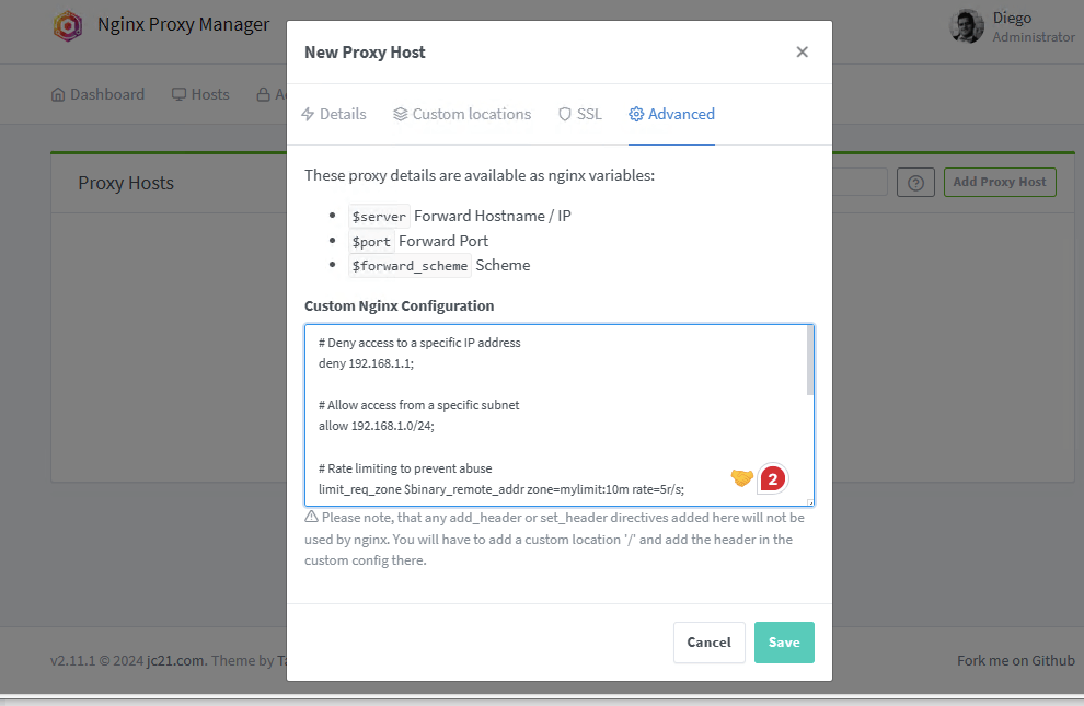 adding a new proxy host