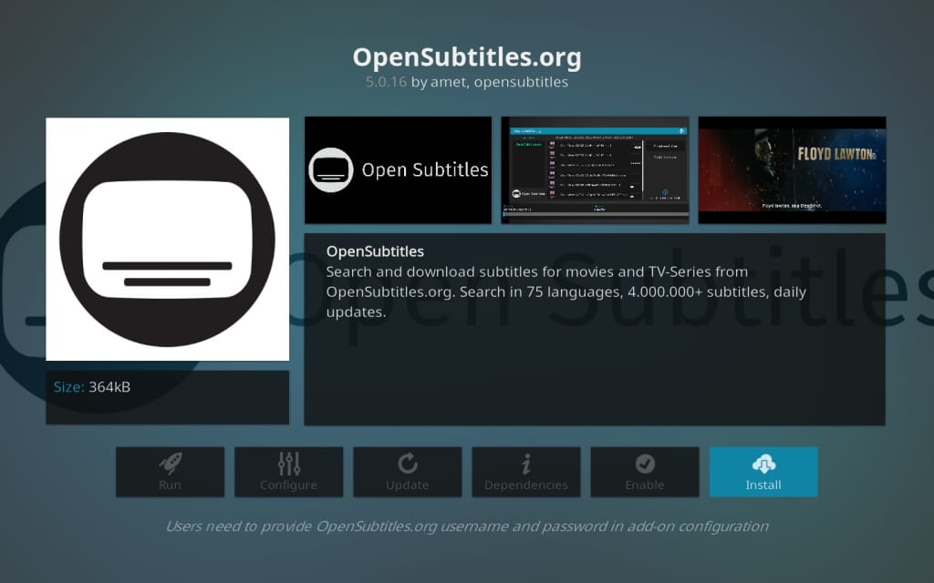 Install opensubtitles on Kodi