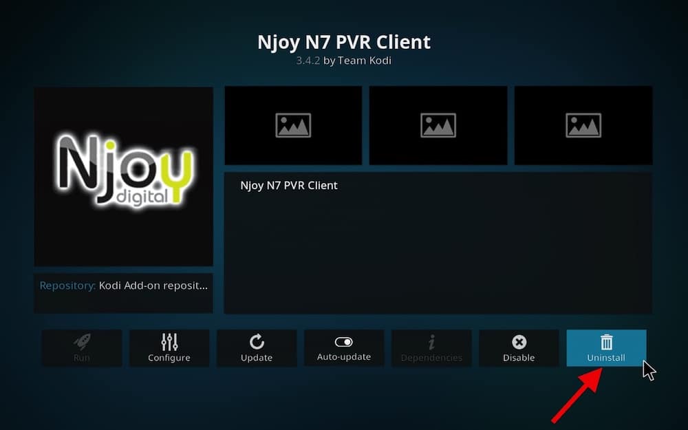 Uninstall Kodi addon step 2