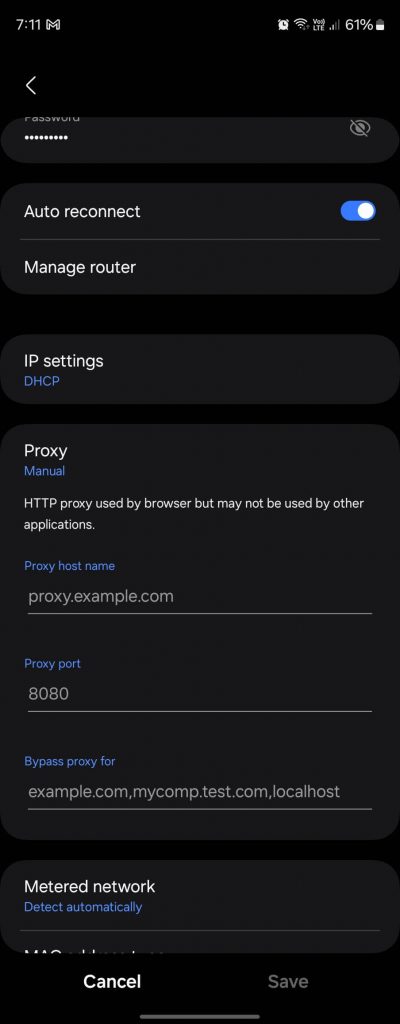 Pengaturan proxy Android