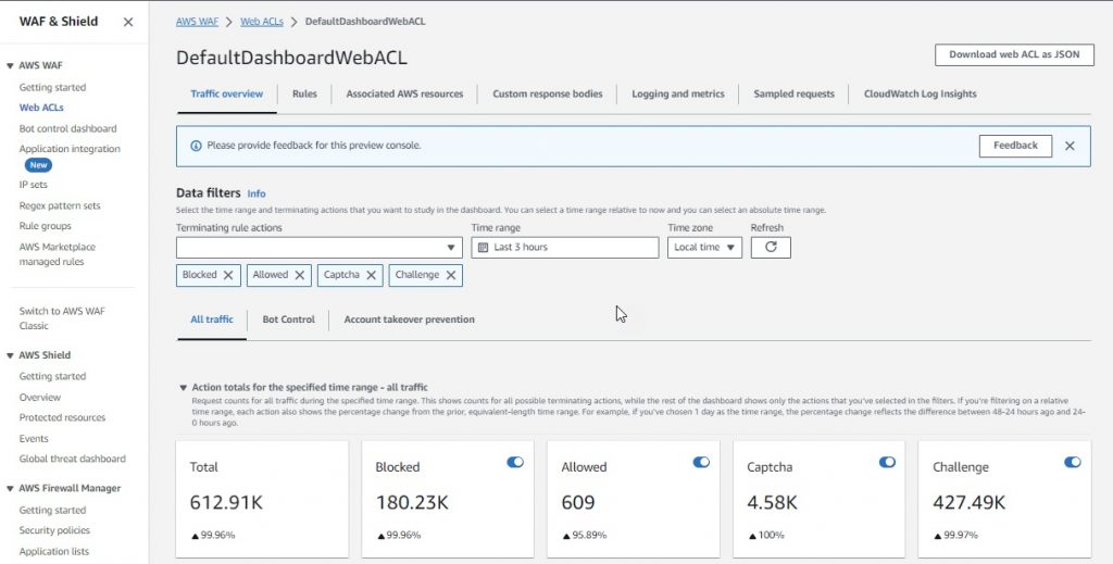 The AWS WAF control panel allows you to build whitelist rules quickly. 