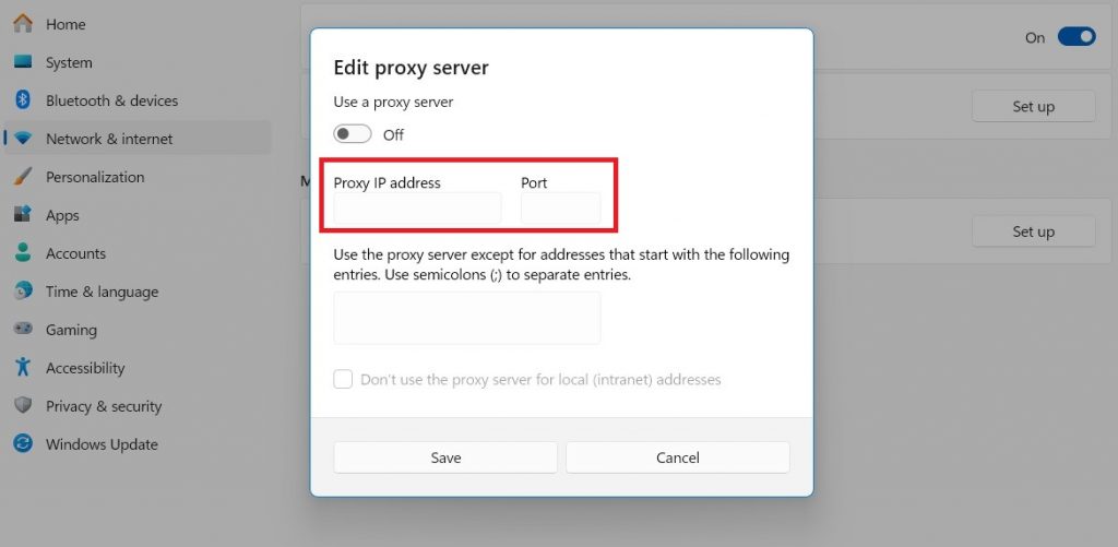 Updating Proxy Server Address and Port in Windows