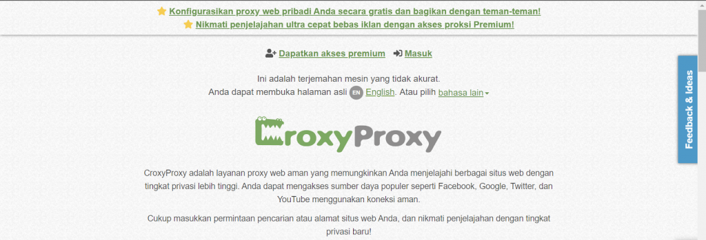 tampilan awal situs web proxy croxy