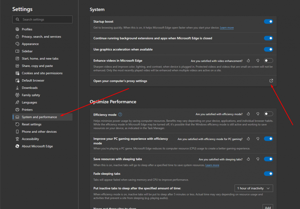 Edge proxy settings