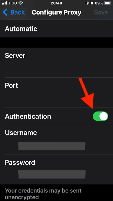 Proxy on iPhone - Enable / Disable Authentication