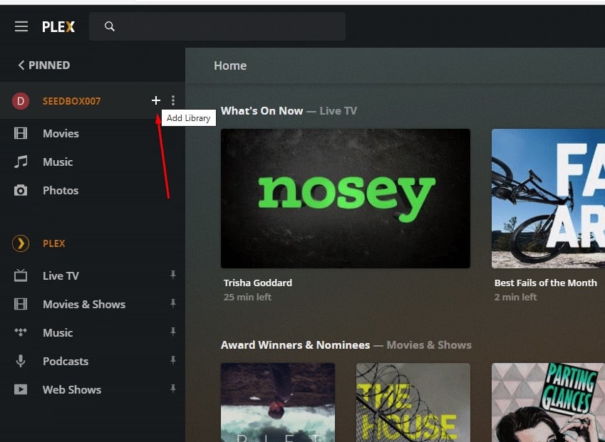 Adding a library to Plex Media Server.