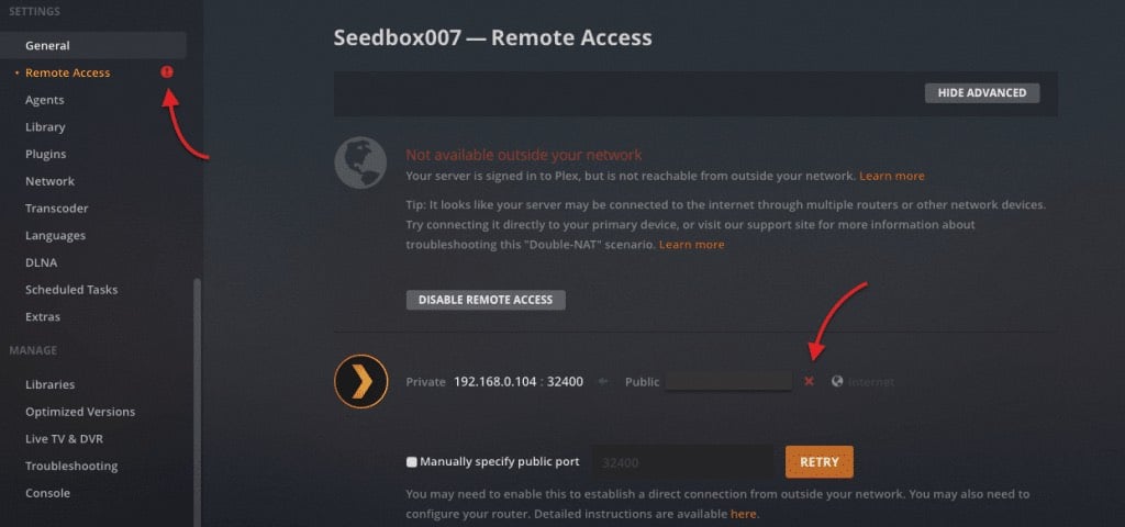 Fixing the remote access in Plex Media Server. 