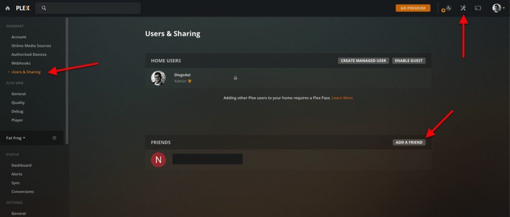 Sending an invitation for Plex Media Server.