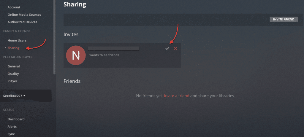 Accepting an invitation to your friend's Plex Media Server.