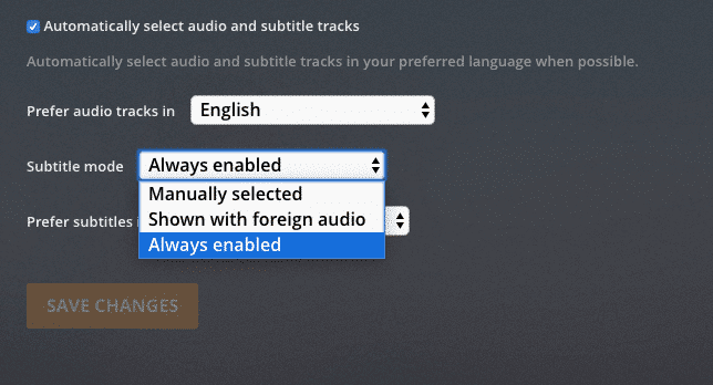 Configuring subtitles in Plex Media Server.