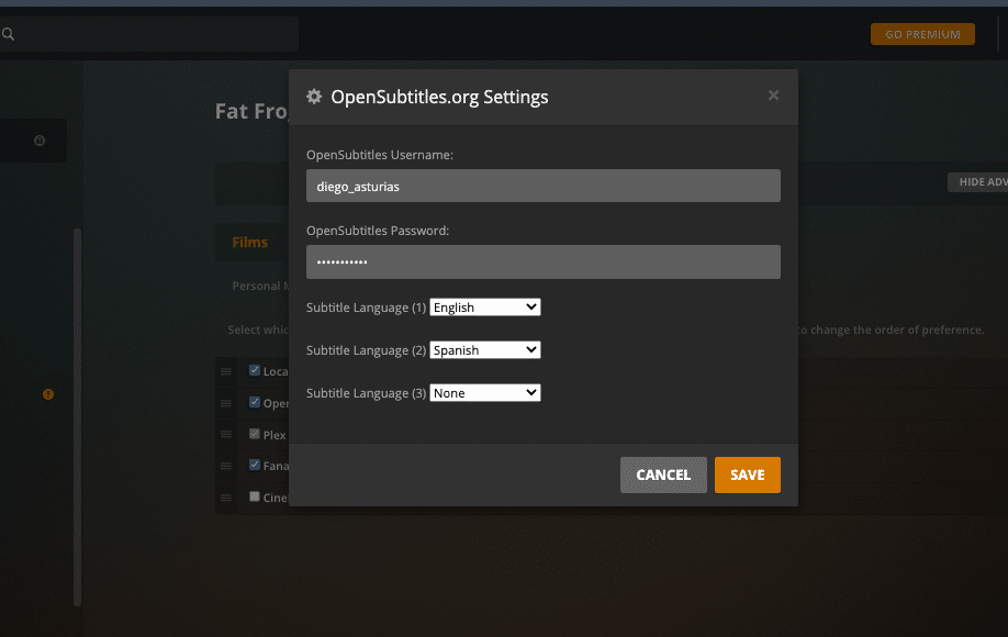 Configuring subtitles in Plex Media Server.