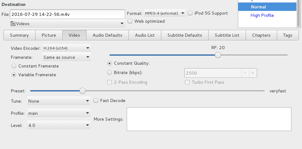 Video transcoding configuration with Plex Media Server.