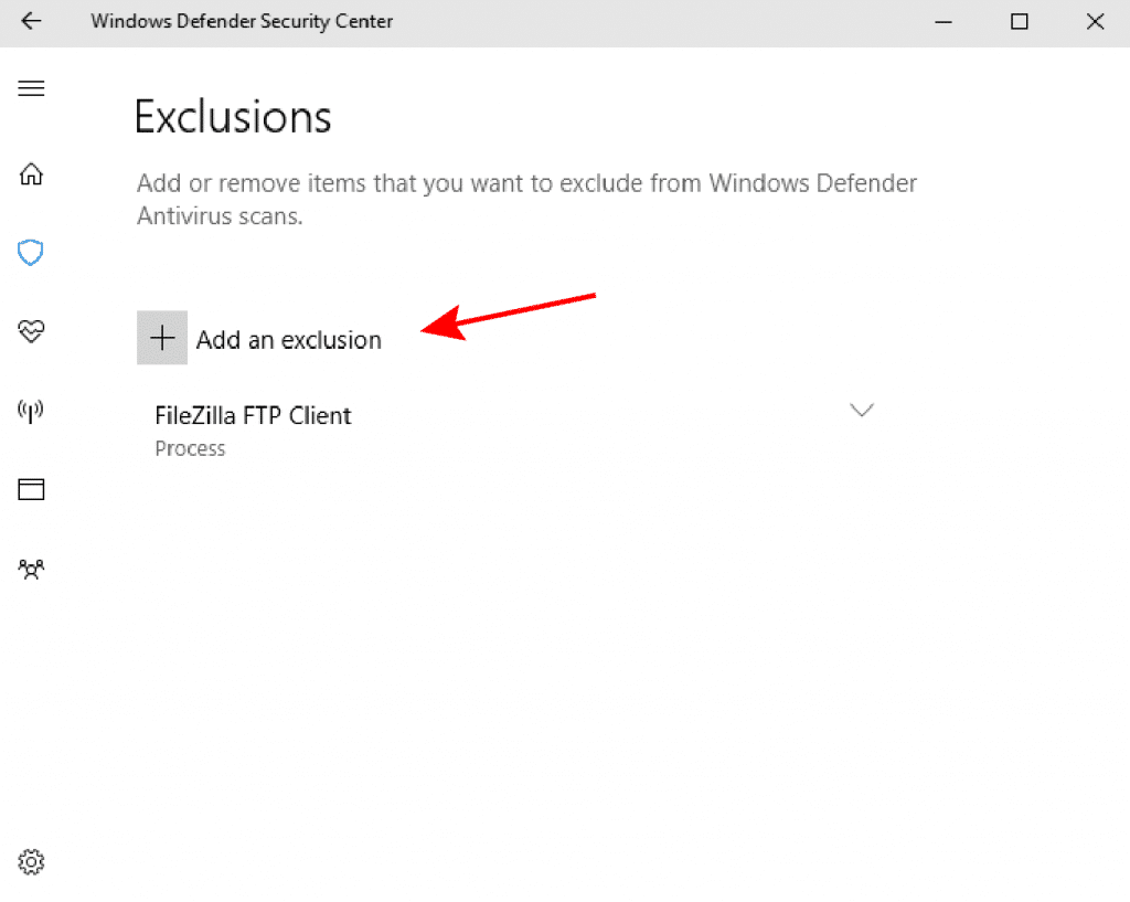 Add Exclusions Windows Defender. 