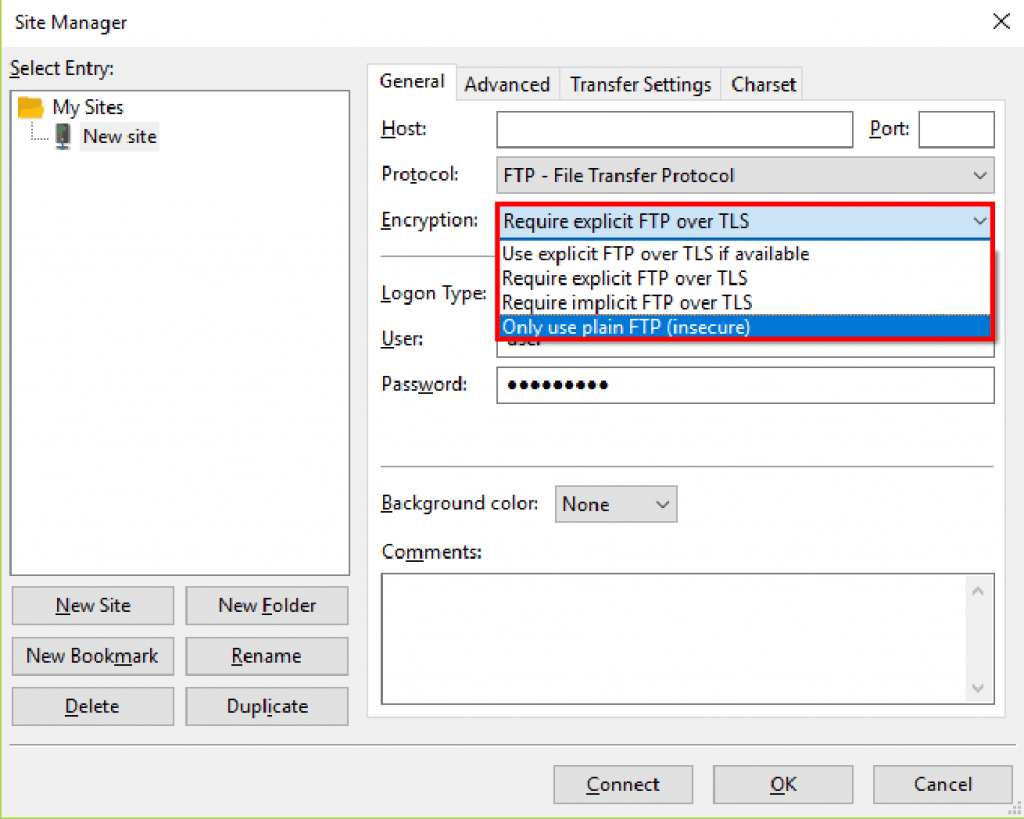 Configure FTP in FileZilla