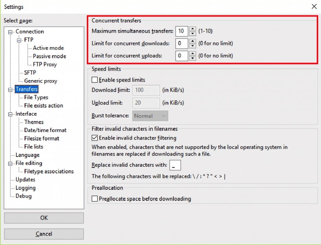 FileZilla concurrent transfers. 