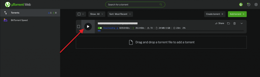 Потоковая передача uTorrent. 