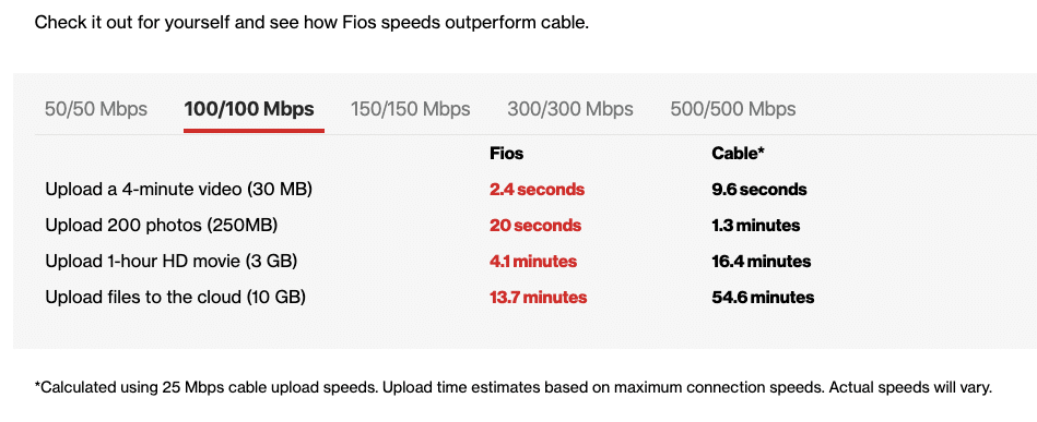 Verizon 100/100 Mbps.