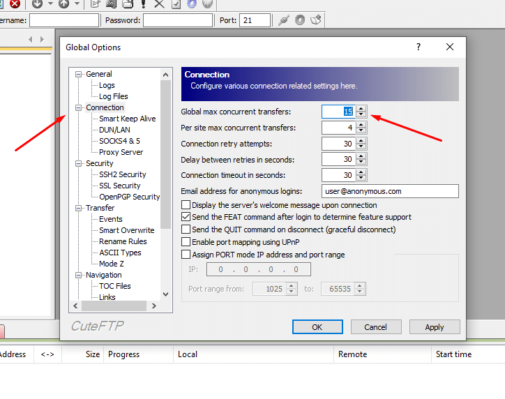 CuteFTP max concurrent transfers. 