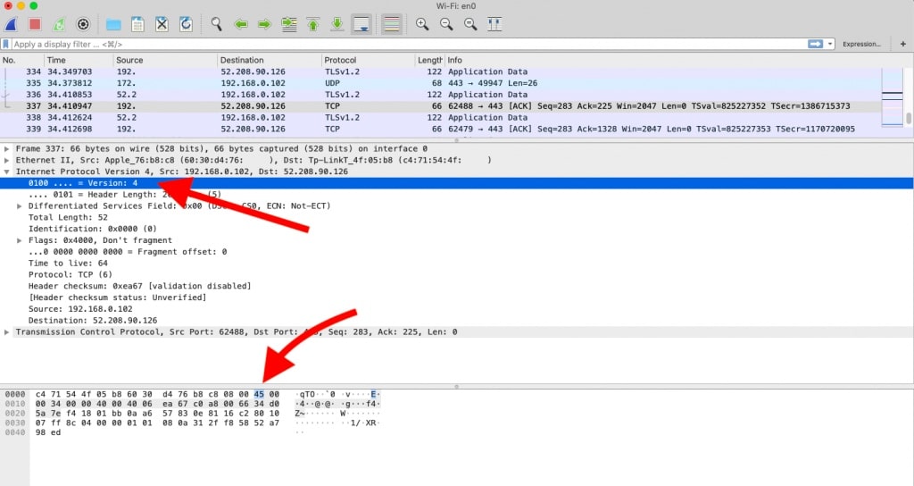 IPv4パケットWireshark