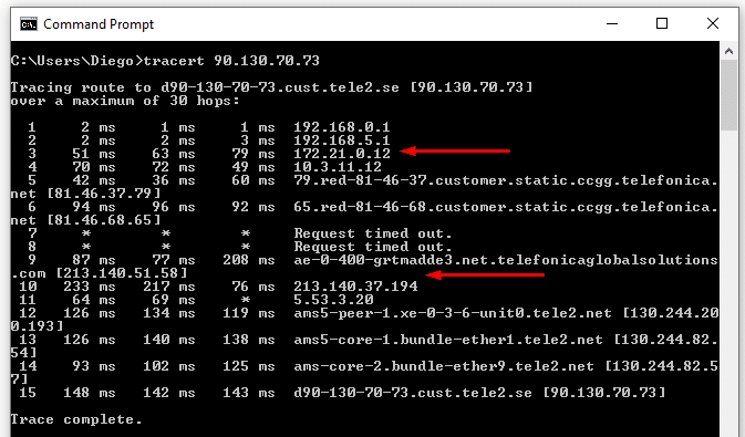 Reading the traceroute results.