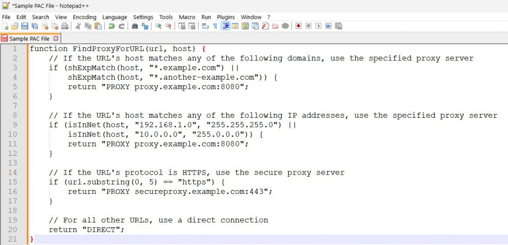 PAC files can be created using most text editors, such as Notepad or Vim.