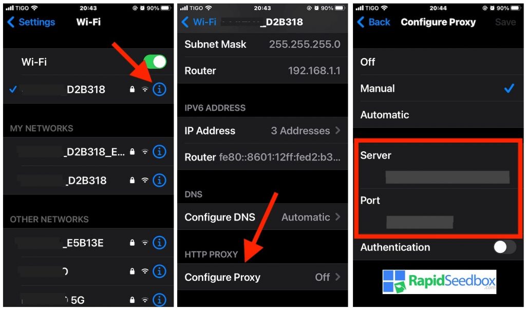 iOS devices allow proxy configuration for individual WiFi networks. 