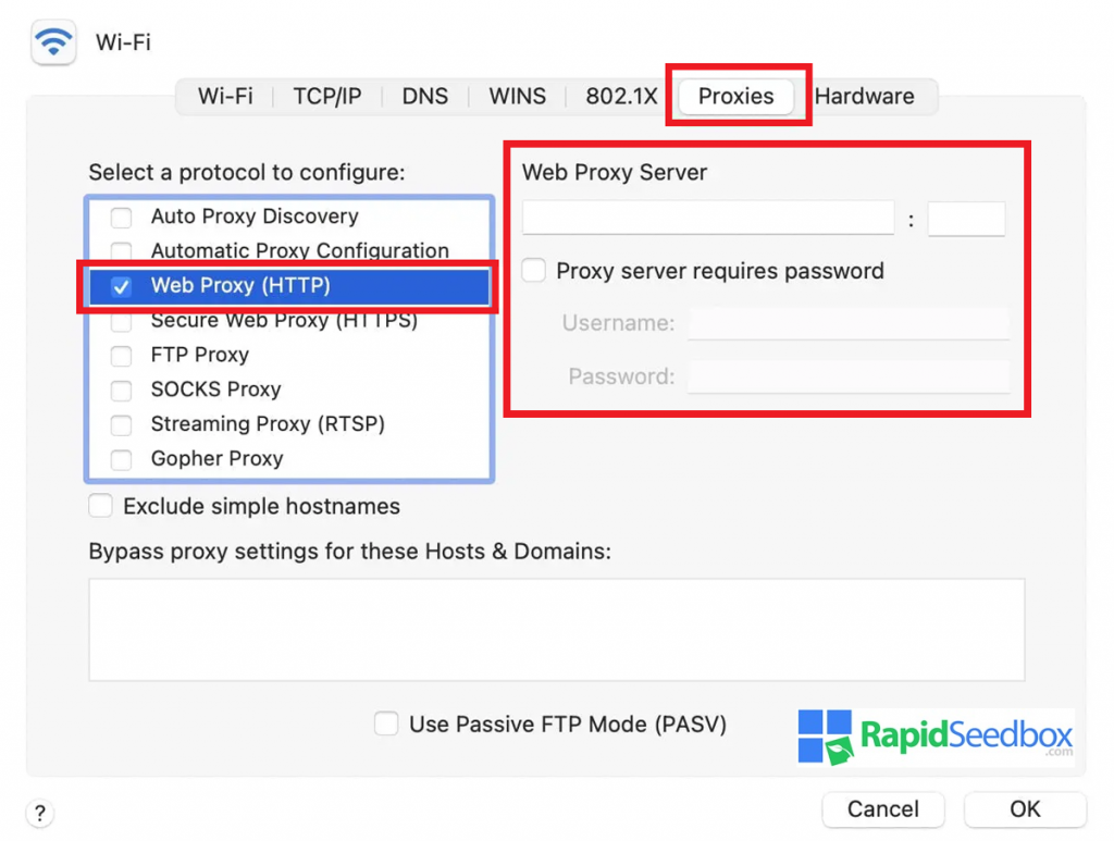 macOS allows you to configure proxy settings at the network level.