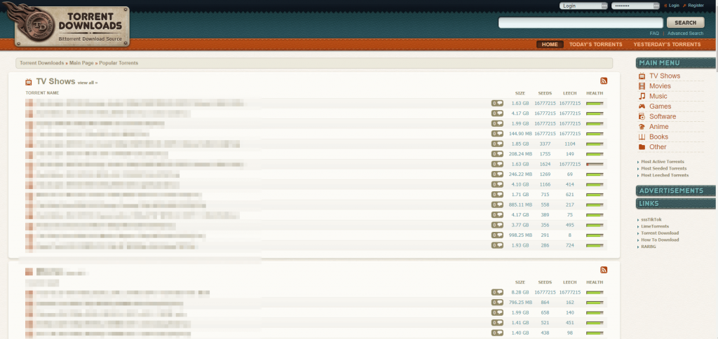 torrentdownloads homepage